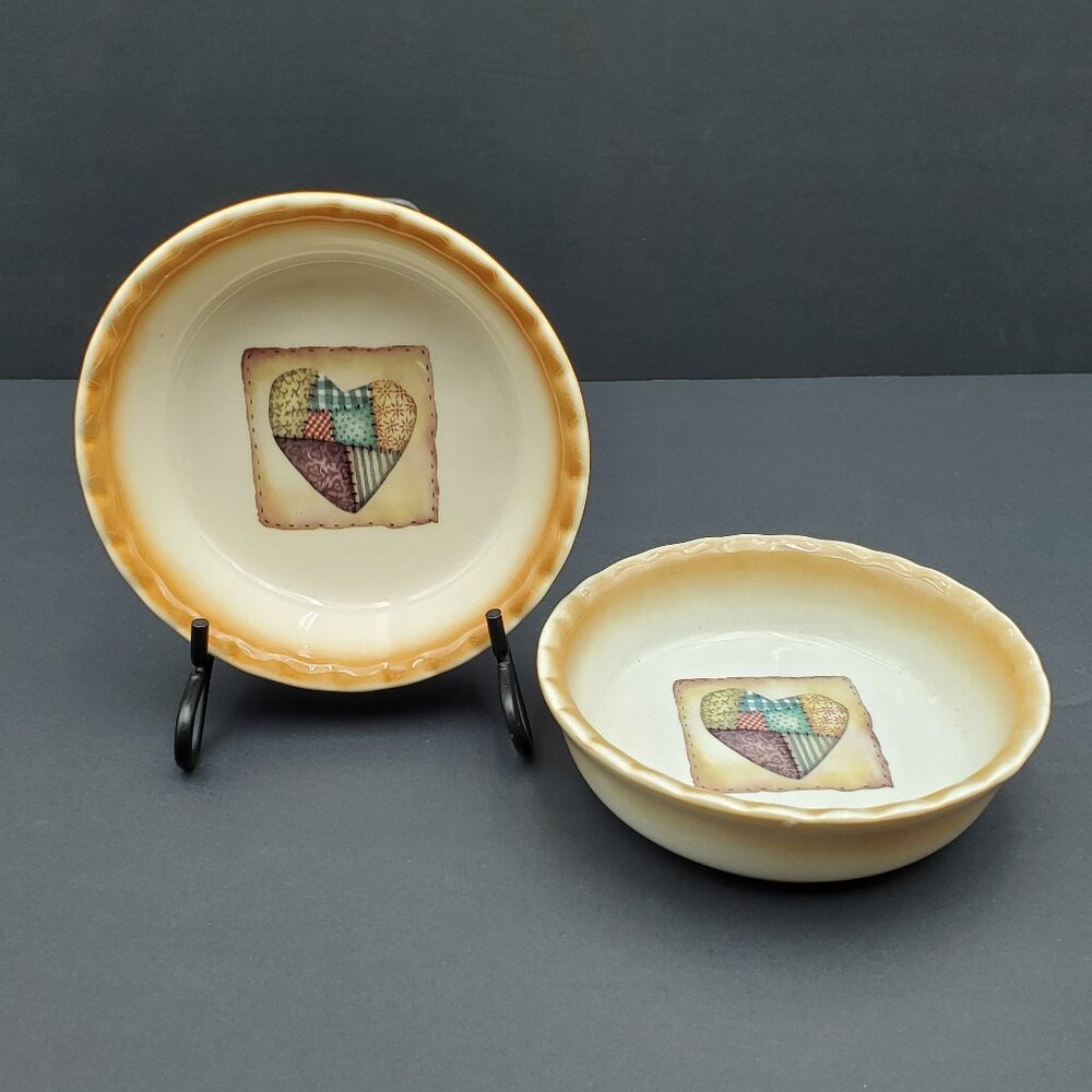 Nantucket Quilted Heart Mini Pie Quiche Tart Dishes Individual Casserole Bakers
